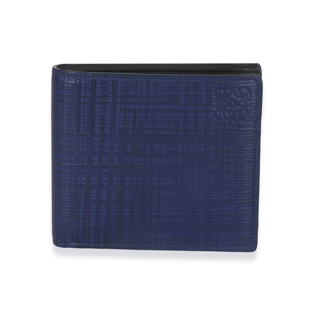 Loewe Blue Calfskin Linen Anagram Bifold Wallet